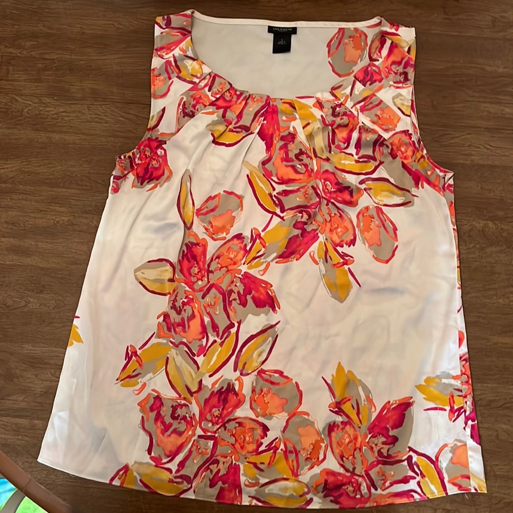 Ann Taylor Sleeveless Floral Top - Pink, Orange, Cream